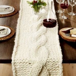 Crate & Barrel Cozy Chunky Cable Knit Christmas Table Runner
